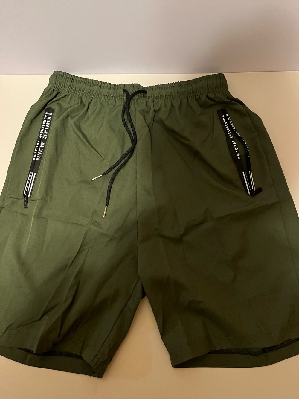 Men's Olive Green Athletic Shorts with Drawstring